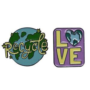 Planet Earth Recycle and Love Enamel Pins – Eco-Friendly Set of 2